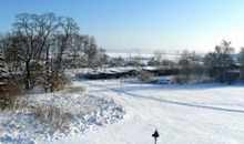 winterlicher Ausblick aus dem Fenster der Ferienwohnung