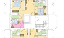 Strandresidenz-Kühlungsborn***** Grundriss der Wohnungen 4, 5 und 6. Das rosa gekennzeichnete Zimmer zwischen den  Wohnungen 4 und 5 ist ein Kinderzimmer, daß von beiden Wohnungen genutzt werden kann.